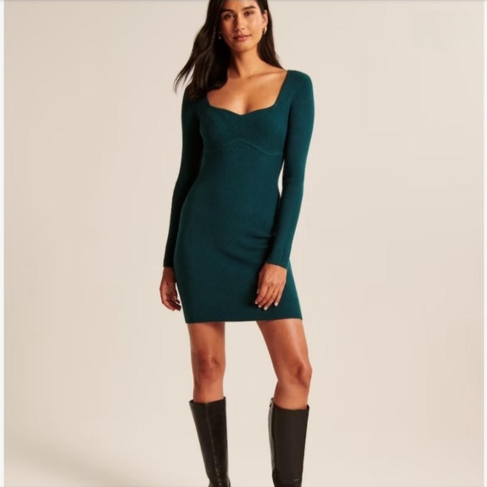 Long-sleeve dark Teal Corset Mini Sweater Dress